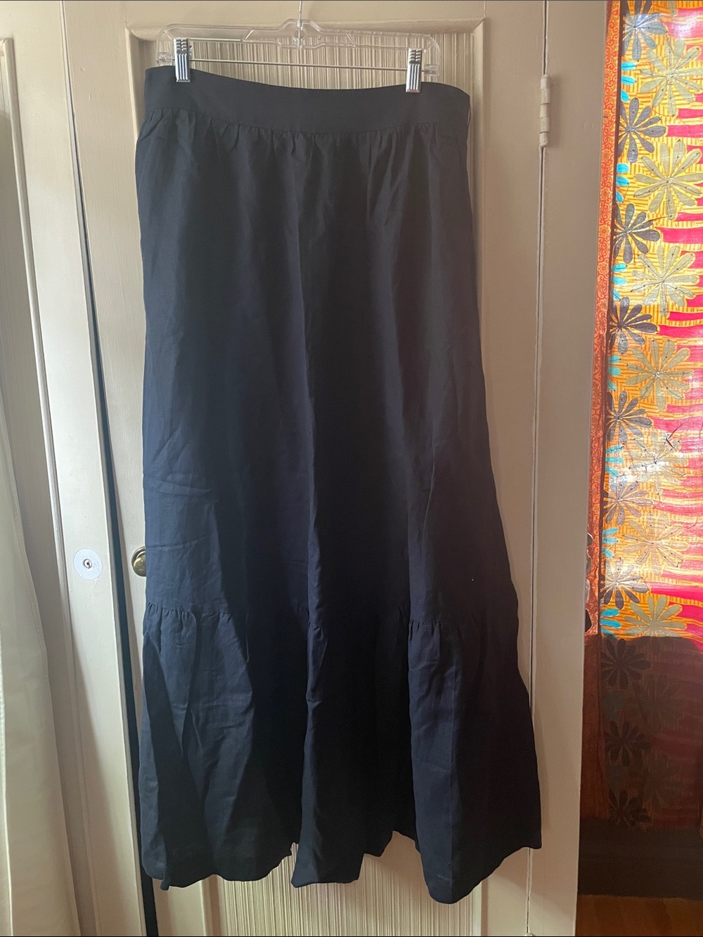 Navy Women's Office Maxi Skirt - Classic Linen-Cotton blend